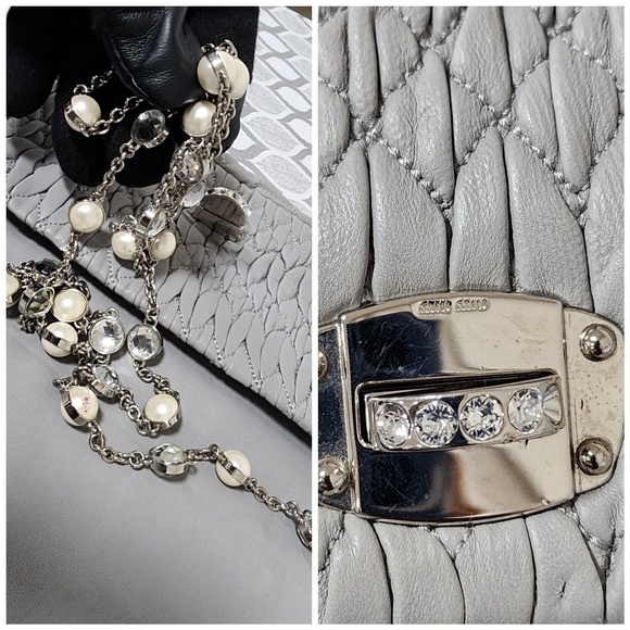 Miu Miu Matelasse Crystal Embellished Shoulder Bag Ash - Picture 10 of 16